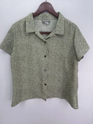 Kathy Ireland Essentials Women’s XL Green Floral Button Up Shirt Short Sleeve - Image 1 of 4