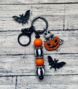 Pumpkin Nightmare Skeleton Keychain Bag Clip Gothic Halloween Skull Fright - Bild 1 von 2