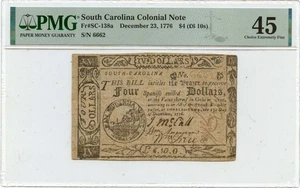 1776 December 23, $4 South Carolina Colonial Note FR#SC-138a PMG XF45 Signed - Picture 1 of 2