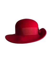 Vintage LITE felt by Commodore Red Wool Felt Hat with Ribbon - Picture 1 of 8