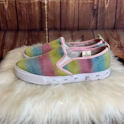 Zapatillas deportivas de EE. UU. para niñas con brillo arco iris sin cordones Zapatos Estampado de unicornio Talla 3 Foto 1 de 4