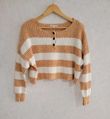 Suéter Recortado American Eagle Outfitters Blanco Tostado Rayas Talla Mediana  Foto 1 de 4