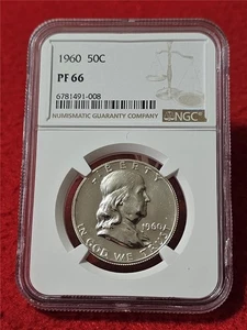 1960 PROOF FRANKLIN SILVER HALF DOLLAR   NGC PF 66                    MF#-T5543 - Picture 1 of 3