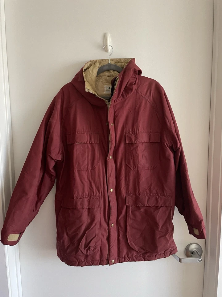 Parka roja grande vintage años 80 LL Bean Baxter para hombre cremallera completa Foto 1 de 3