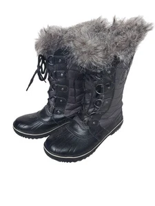 Sorel Women Boots Tofino II Quilted Waterproof Faux Fur Black Sz 6 - Picture 1 of 7
