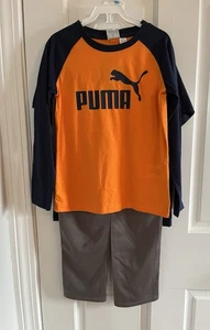 Puma Kids 3 Piece Set Boys Size 5 Raglan Blue Orange Shirt Pants Logo Outfit NWT - Picture 1 of 8