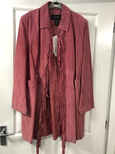 Centigrade Coral Fringe Suede Trench Coat - Picture 1 of 12