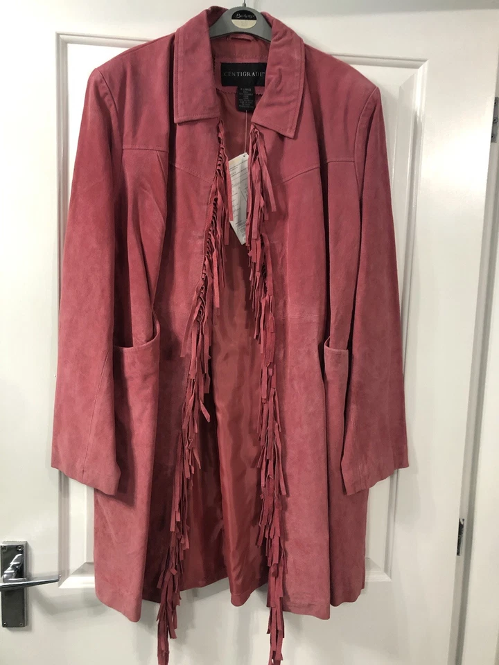 Centigrade Coral Fringe Suede Trench Coat - Image 1 of 4