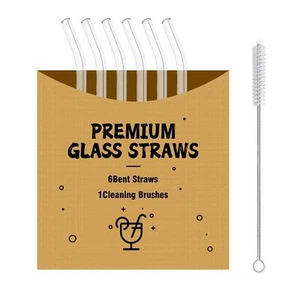 Glass Straws 6 Pack Reusable Clear Drinking Straws6 Bent Straws With 1 Clean Bru - Picture 1 of 8