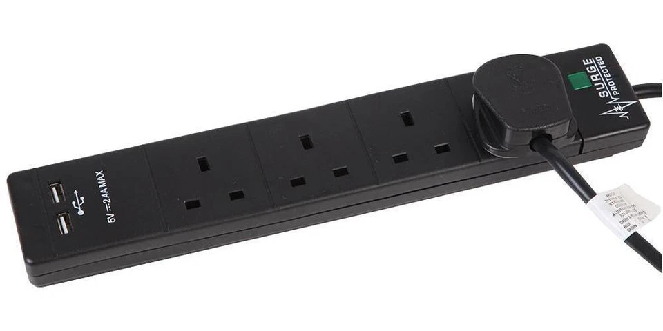 Pro Elec - PEL00101 - 4 Way 2 Usb Surge Protected Extension Lead, 2m Black - Image 1 of 1