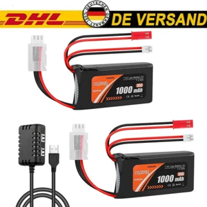 2 x 7,4 V 1000mAh 2S Lipo Batterie 35C Akku mit PH2.0 & JST Stecker für RC Auto - Bild 1 von 8