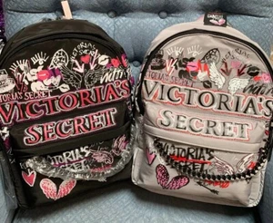 VICTORIA SECRET GRAFFITI BACKPACK ANGEL/ARROW/HEART (BLACK/GREY) LIMITED EDITION - Picture 1 of 5