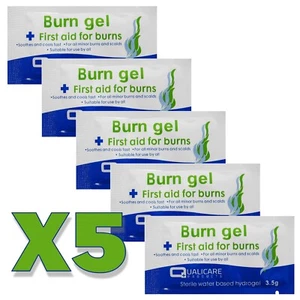 5 x First Aid Burn Gel Sachets - Sterile Cool Pain Relief Scalds Hydrogel 3.5g - Picture 1 of 1