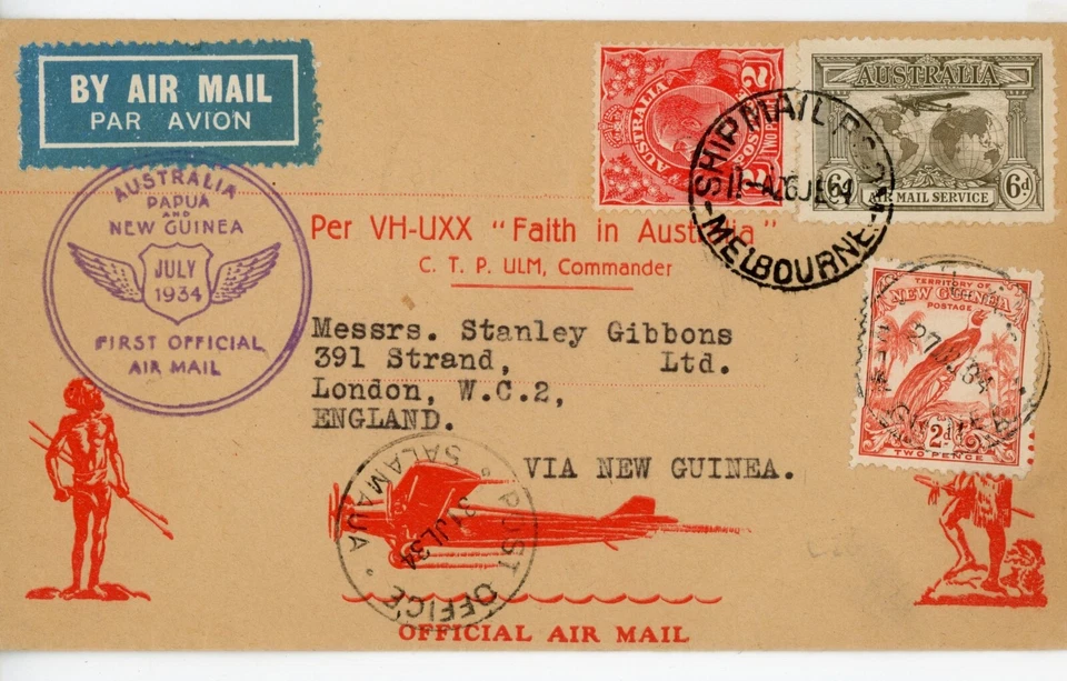 P26/18 NUEVA GUINEA 1934 ILUSTRADA PRIMERA CUBIERTA DE VUELO AUSTRALIANA Y NUEVA GUINEA ST Foto 1 de 1