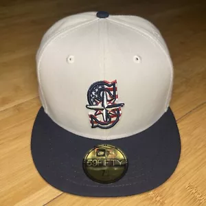 New Era 59FIFTY Seattle Mariners July 4th USA Flag Patriotic 7 1/2 Cream Hat Cap - Picture 1 of 18