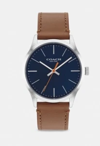 Coach Outlet Baxter Men's 39mm Blue Dial Brown Leather Band Wrist Watch - Picture 1 of 11