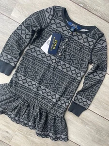 RALPH LAUREN POLO GIRL'S BLACK HOLIDAY I PATTERNED DRESS - AGE 4 - NEW & TAGS - Picture 1 of 9