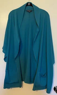 Chaleco Suéter Marca SLINKY Para Mujer Talla 3X Azul-Verde Aqua, Frente Abierto Sin Mangas Foto 1 de 4