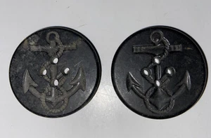 2 VTG Black Bakelite Nautical Navy Anchor Rope Sailing 1.25" Wool Pea Coat - Picture 1 of 2