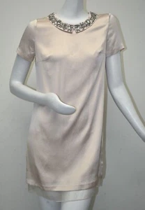 249 $ neu Club Monaco Gia Kleid Mini kurz Kieselsteine Seide rosa hellrosa mit Schmucksteinen besetzt 4 - Bild 1 von 8