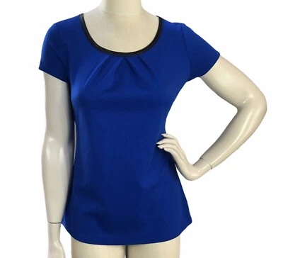 Merona Zipper Back Faux Leather Trim Royal Blue Top Women’s Small S EUC - Image 1 of 4