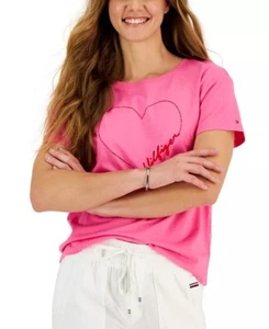Tommy Hilfiger Women's Signature Heart-Graphic T-Shirt Size XS Pink - Picture 1 of 3