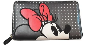 Disney Parks Minnie Mouse Fashion Wallet Black Polka Dots Continental Women's - Picture 1 of 17