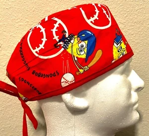 Spongebob Baseball Red Scrub Hat Chemo Cap - Picture 1 of 1