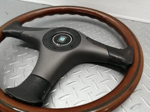 NARDI Z5 Leather Wood Steering Wheel 365mm Mahogany Wear and Peeling Used JP - Picture 1 of 13