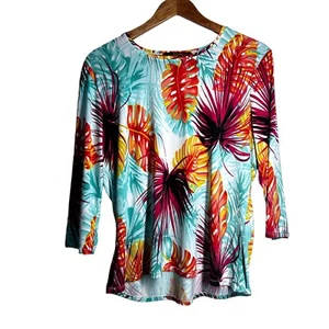 Toni Morgan Women’s Sz XL 3/4 Sleeve Floral Tropical Knit Top - Picture 1 of 5