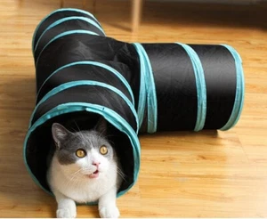 3 Ways Cat Tunnel Collapsible Toy Tube 80 x 50 x 25 cm Interactive Toy Pom Pom - Picture 1 of 16