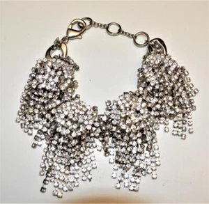 Vintage Silvertone Dangle  4 Cluster Clear Rhinestones 8"-9" Bracelet - Picture 1 of 3