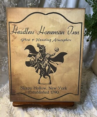 Prim Halloween, Headless Horseman Inn, Handcrafted Canvas Sign - Image 1 of 3