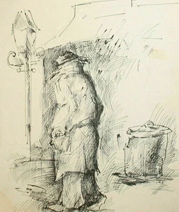 Vintage ink painting modernist man portrait - Picture 1 of 9