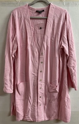 Cárdigan largo con botones cuello en V tejido 100 % algodón rosa Chadwicks talla 2X Foto 1 de 4