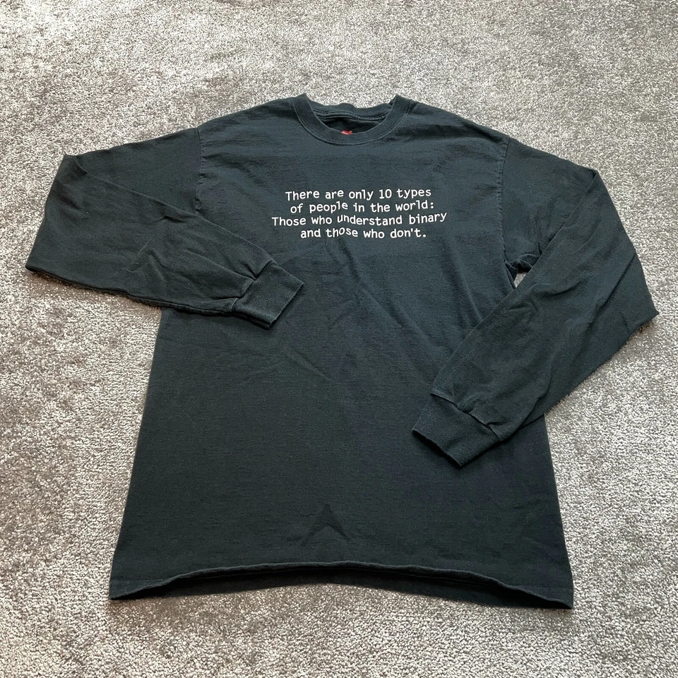 Рубашка Hanes Tagless 6.1 для взрослых средний размер черная с длинным рукавом Binary People Funny Crew - Изображение 1 из 4