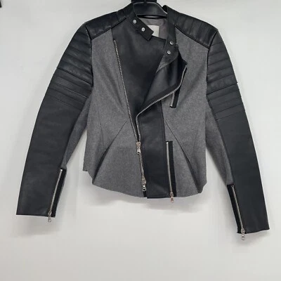 NWT 3.1 Phillip Lim Peplum Motorcycle Jacket Quilted Jacket Size 0 Black/Gray - Image 1 of 4