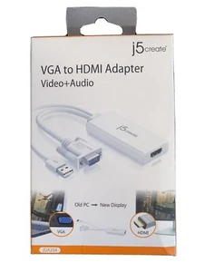 J5 Create VGA To HDMI Video Audio Adapter White JDA204 Brand New - Picture 1 of 4