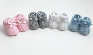 Baby Girls Boys Newborn Bow Knitted Booties Soft Shoes White Grey Pink Blue Navy