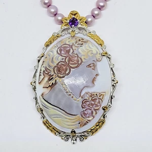 Sterling Silber Edelsteine en Vogue Michael Valitutti Perle Tiger Muschel Kamee Halskette - Bild 1 von 9