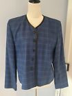 NWT $208 Pendleton Checkered Blue Blazer with Leather Piping Size 14 Wool Blend