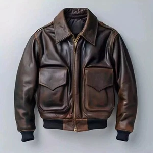 Men's Air Force Aviator A2 Flight Real Leather Jacket Bomber Biker Vintage Style - Picture 1 of 3