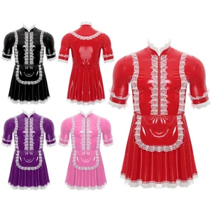 Para hombres Vestir Lencería Corta Patente Uniforme Vestidos de Carnaval Conjunto de Aspecto Húmedo - Imagen 1 de 32