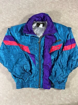 Descente Mens Vintage Snap Full Zip Up Logo Purple Bomber Jacket Large - Image 1 of 4