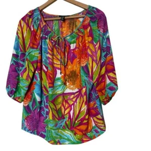 Lauren Ralph Lauren Colorful Tropical Print Peasant Plus Top 1X EUC - Picture 1 of 3