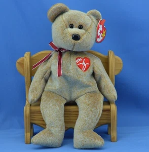 1999 Signature Bear TY Beanie Baby grau meliert braun Teddy neuwertig neu mit Etikett nicht mehr im Handel erhältlich - Bild 1 von 12