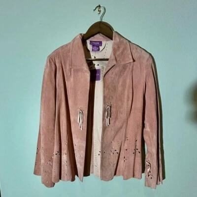 Chaqueta de gamuza para mujer en rosa - Diseñador - Detalle corte láser Foto 1 de 4