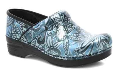 NEW Dansko Professional Sz 40 Blue Black Denim Floral Patent Women's Clog $160 - Image 1 of 4