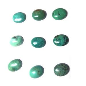 5x3MM-11X9MM NATURAL GREEN TIBETAN TURQUOISE OVAL SHAPE FLAT BACK CABOCHON - Picture 1 of 3