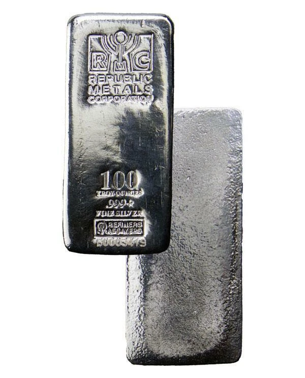999 Fine 100 oz ounce Republic Metals RMC Pure Silver Bar 6.86 pounds 3.1 Kilo  - Image 1 of 4